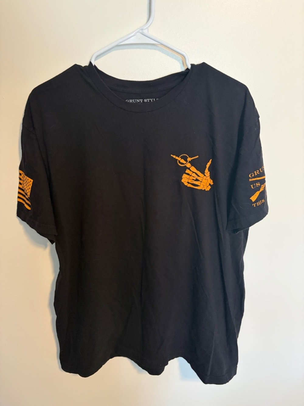 Grunt Style Black Short Sleeve Tee with Orange Graphics